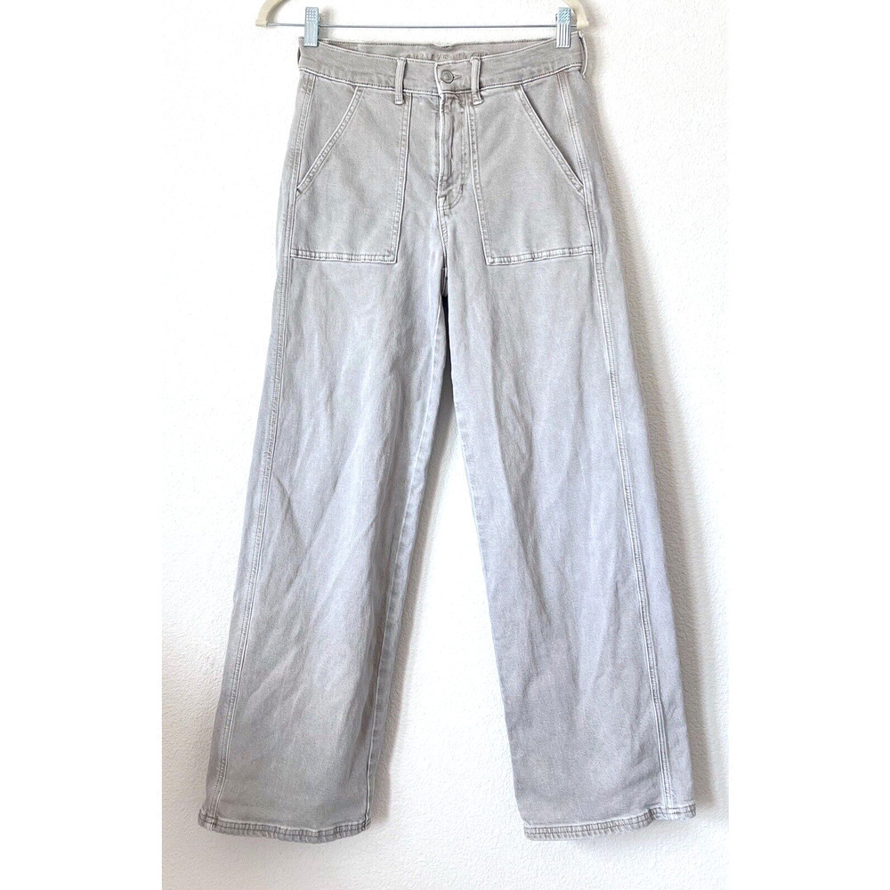 American Eagle Womens Size 6 Regular Stretch Trouser Wide Leg Jeans Khaki Beige